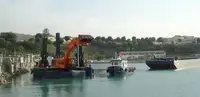 36 Meter Backhoe Dredger with 3 spud & flat top barge and tugboat